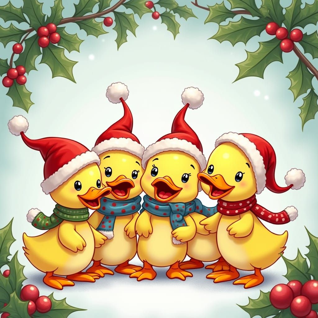 5 Merry Christmas Cartoon Ducks in Colorful Holiday Whimsy