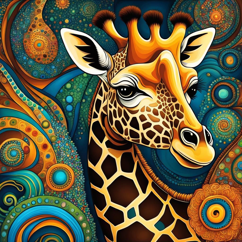 Giraffe Painting in Abstract Fractal Style