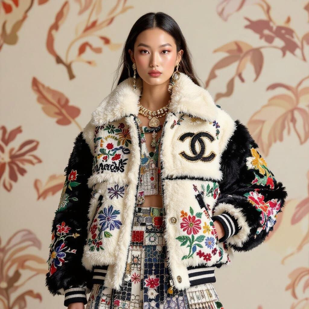 Luxury Fashion Model in Designer Embroidered Jacket