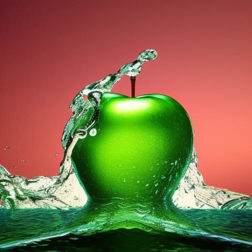 Emerald Green Apple in Water, Hyperrealistic Art
