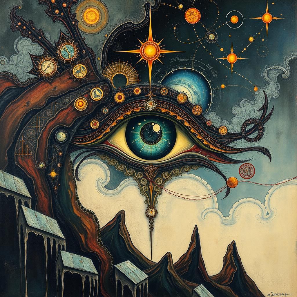 Celestial Eye: Impasto Art Deco Surrealism