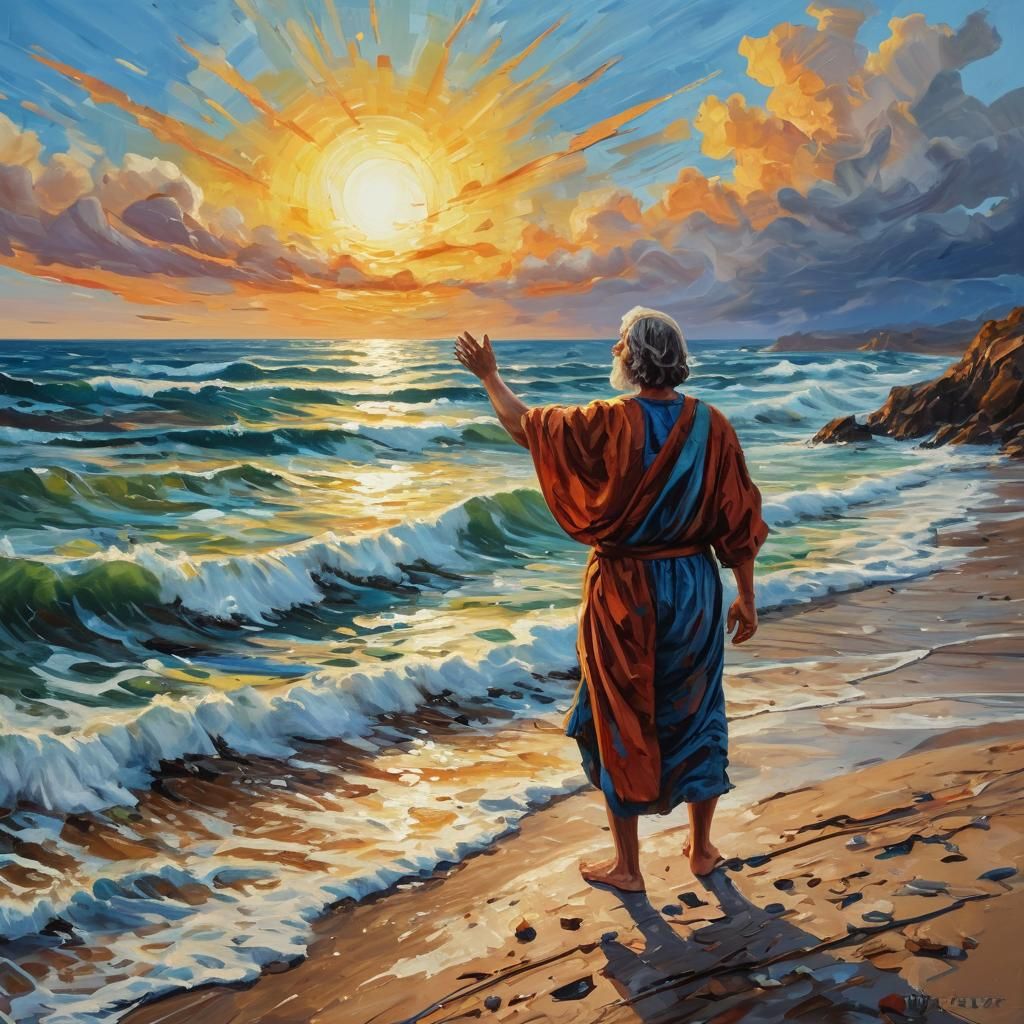 Moses Parts the Sea: Neo-Expressionist Oil Painting