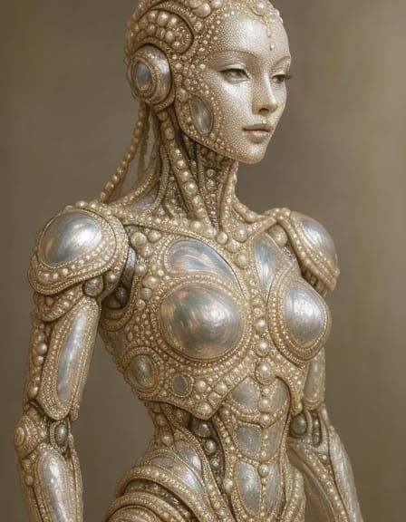 Pearlescent Seashell Robot: Intricate Digital Art