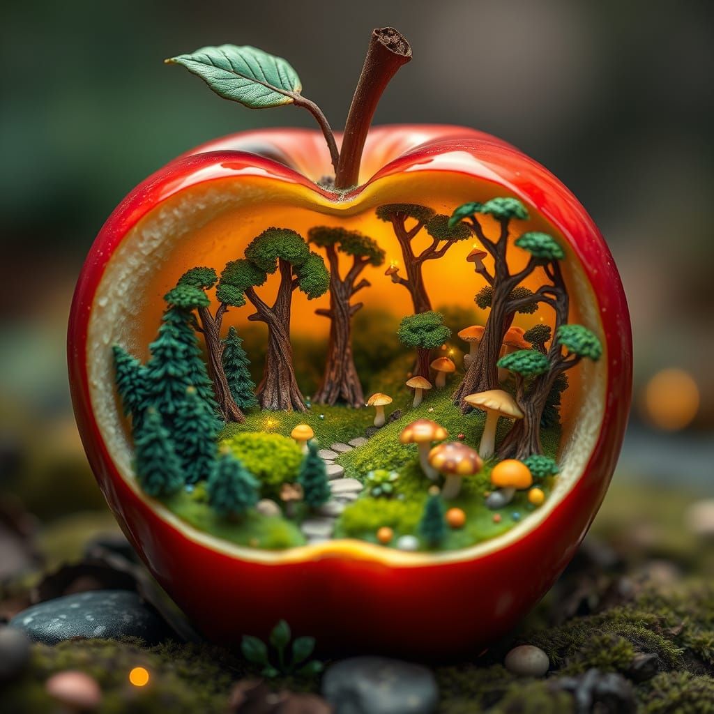Whimsical Miniature World in a Delightful Apple