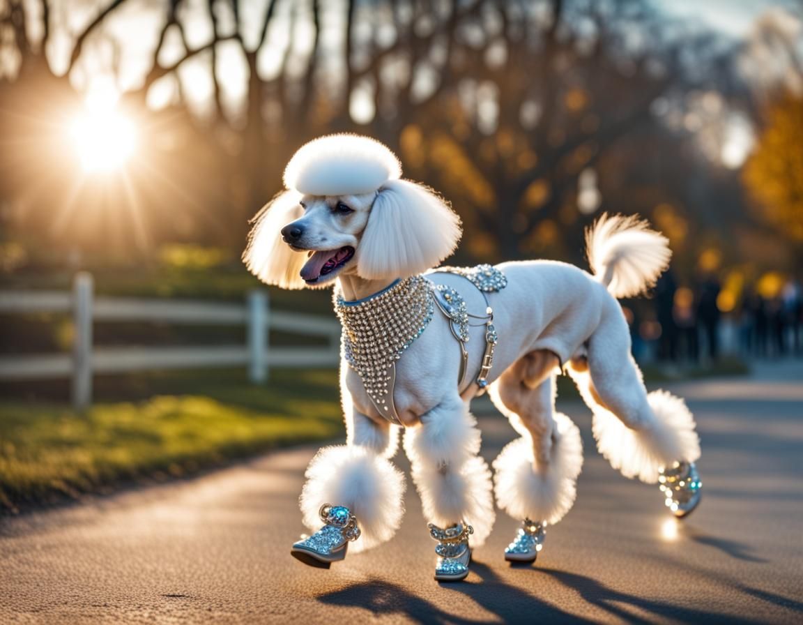 Elegant Poodle in Diamonds and Gemstones, 8K