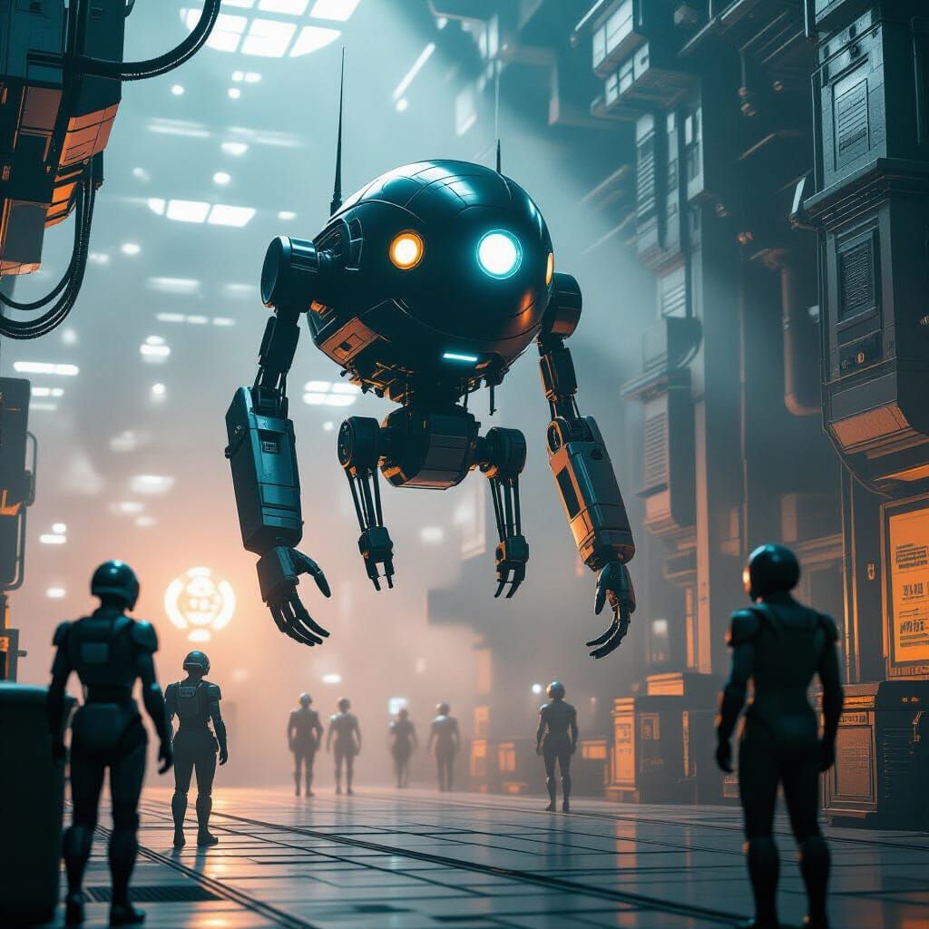 Mechanical Ghost Alien with Steampunk Robots