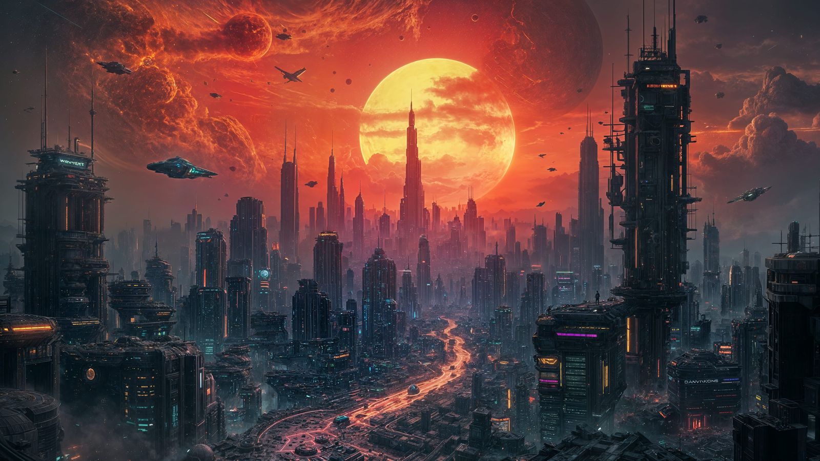 Cyberpunk Shattered Planet with Gravity Anomaly