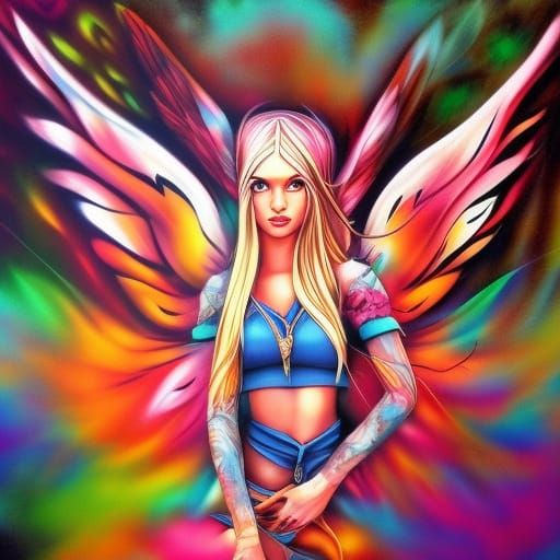 Woodland Elf with Wings in Graffiti Art