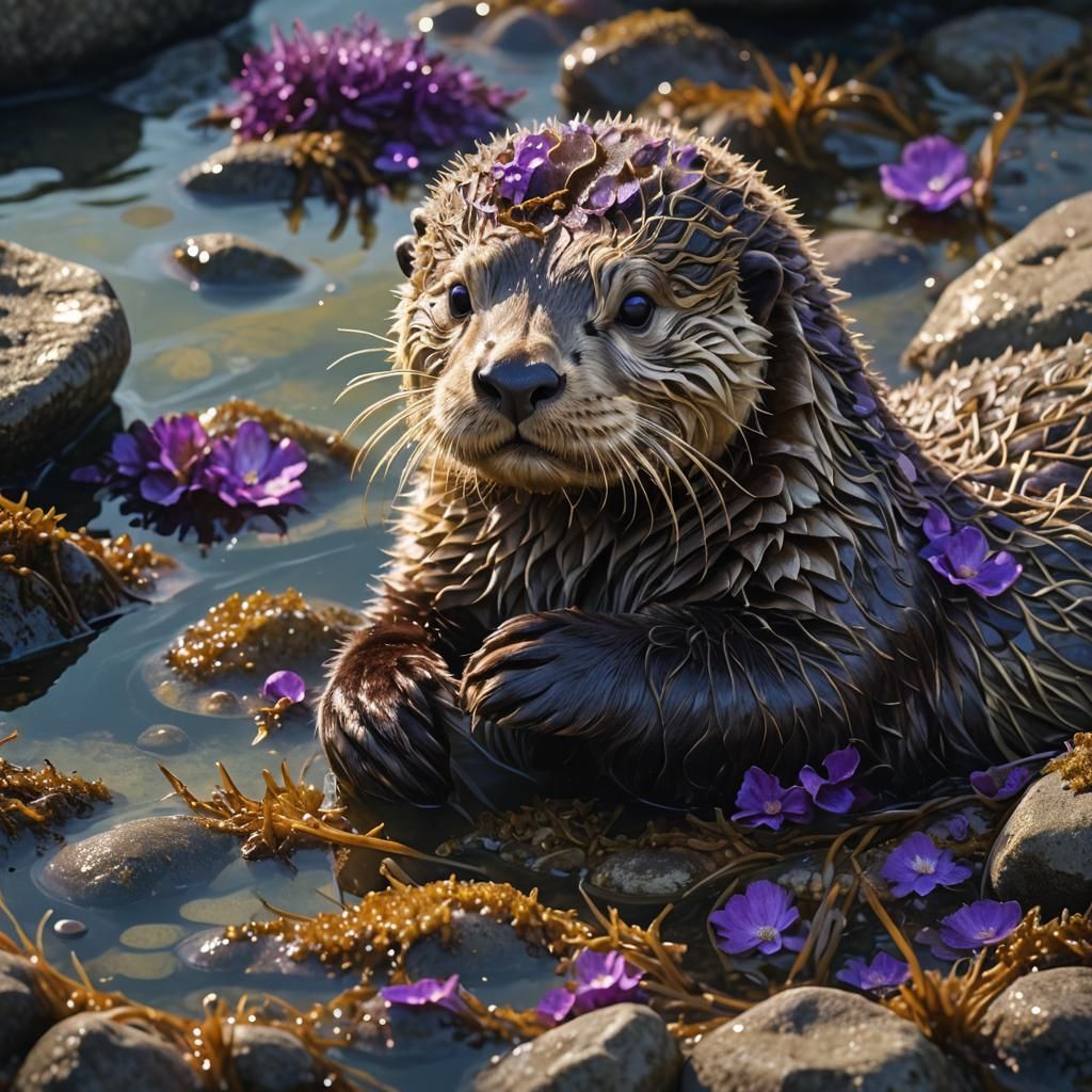 Adorable Baby Sea Otter in Golden Light