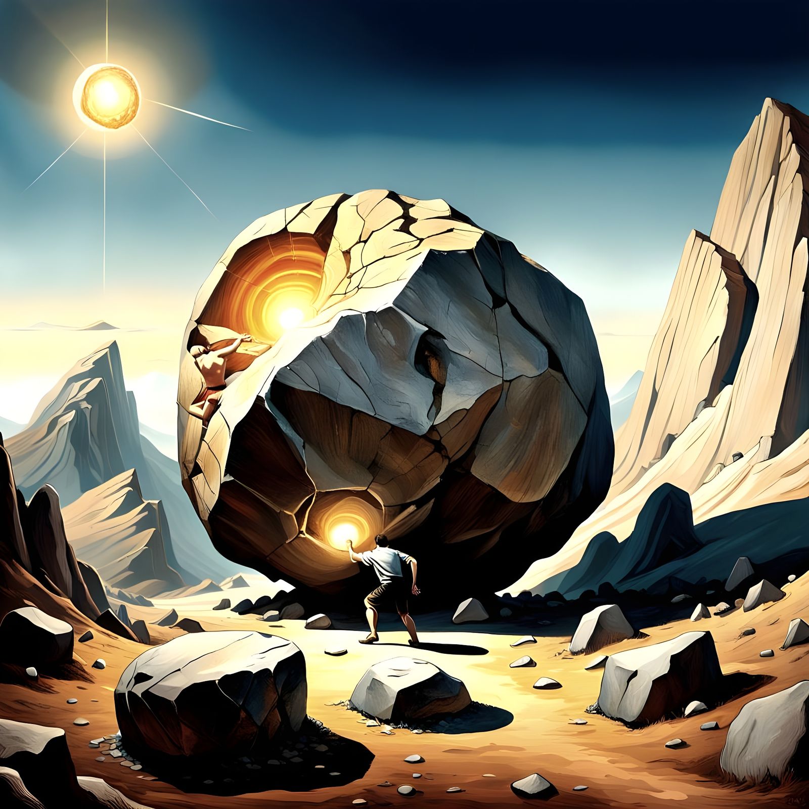 Sisyphus Pushing Húsafell Stone Uphill