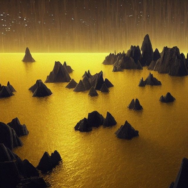 Glowing Alien Ocean with Honeycomb Monoliths