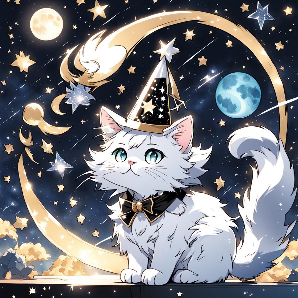 Anime Cat Celebrates Birthday in Space