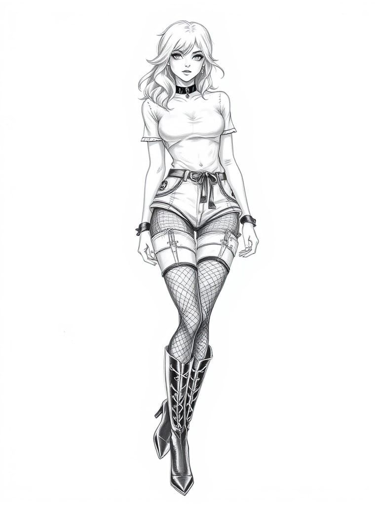 Fashion Model in Pencil Sketch with Fishnets