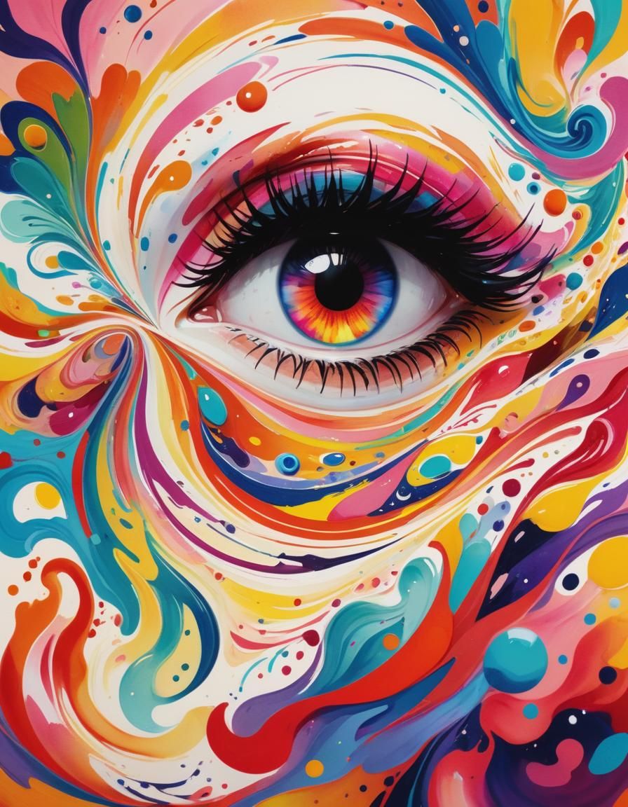 Elegant Fantastical Portrait in Vibrant Gouache and Ink Flow