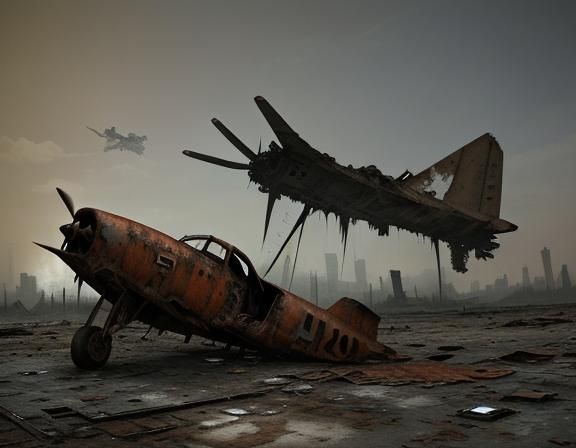 Crashed Aeroplane in Dystopian Apocalypse