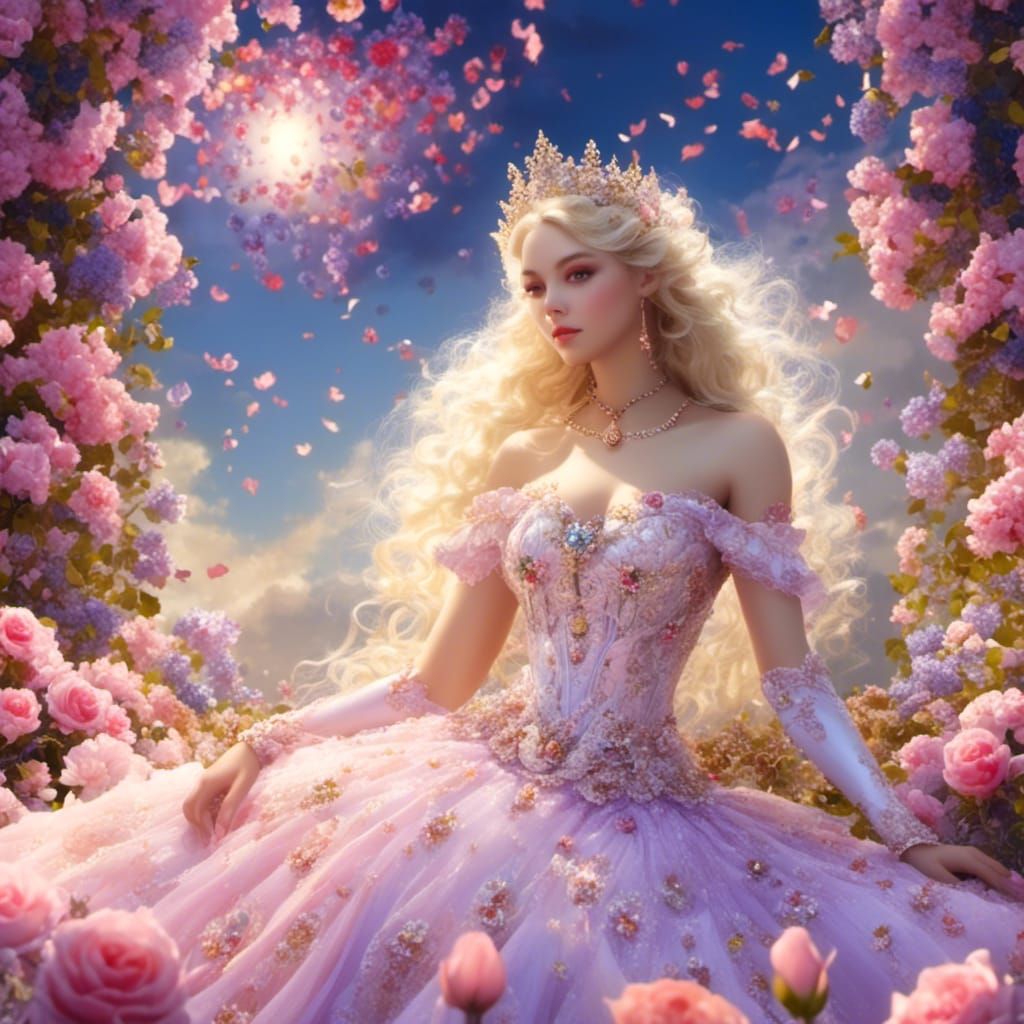 Victorian Garden: Beautiful Woman in Pink Gown