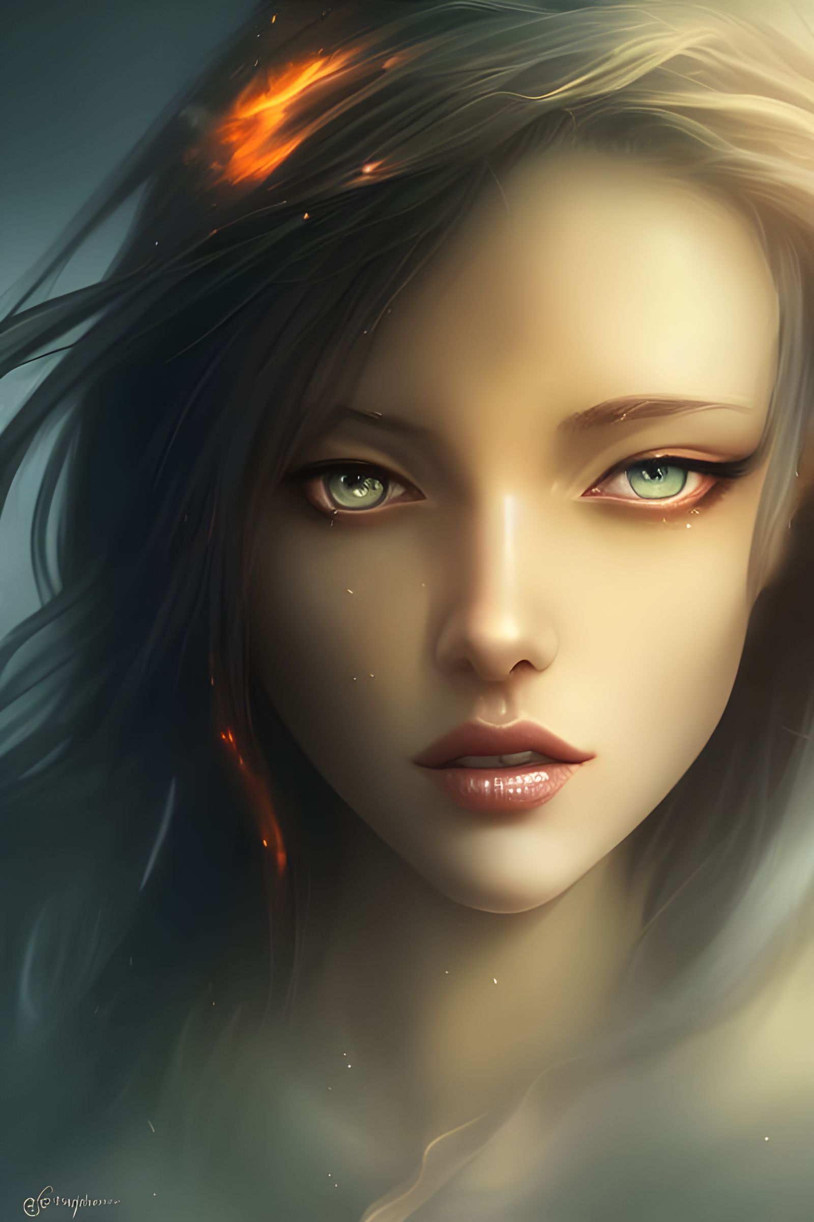 Fire Elf Goddess Portrait in Digital Art Style