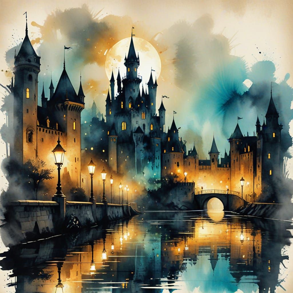 Steampunk Castle Elegance at Dusk