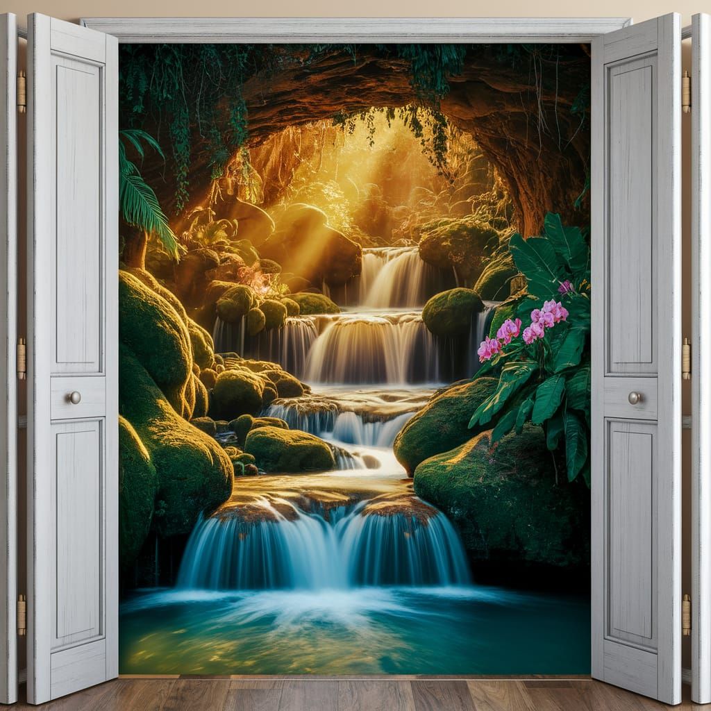 Waterfall Vista Revealed Through Closet Door