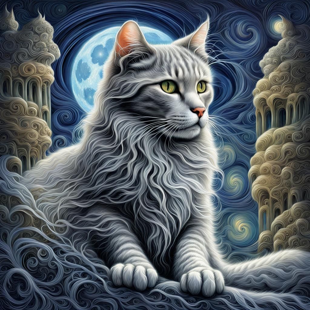 Moire Pattern Fantasy Art with Cat