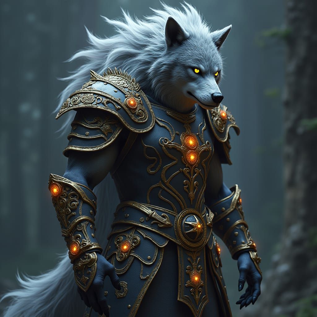 Armored Man-Wolf Hybrid: Fantasy Concept Art