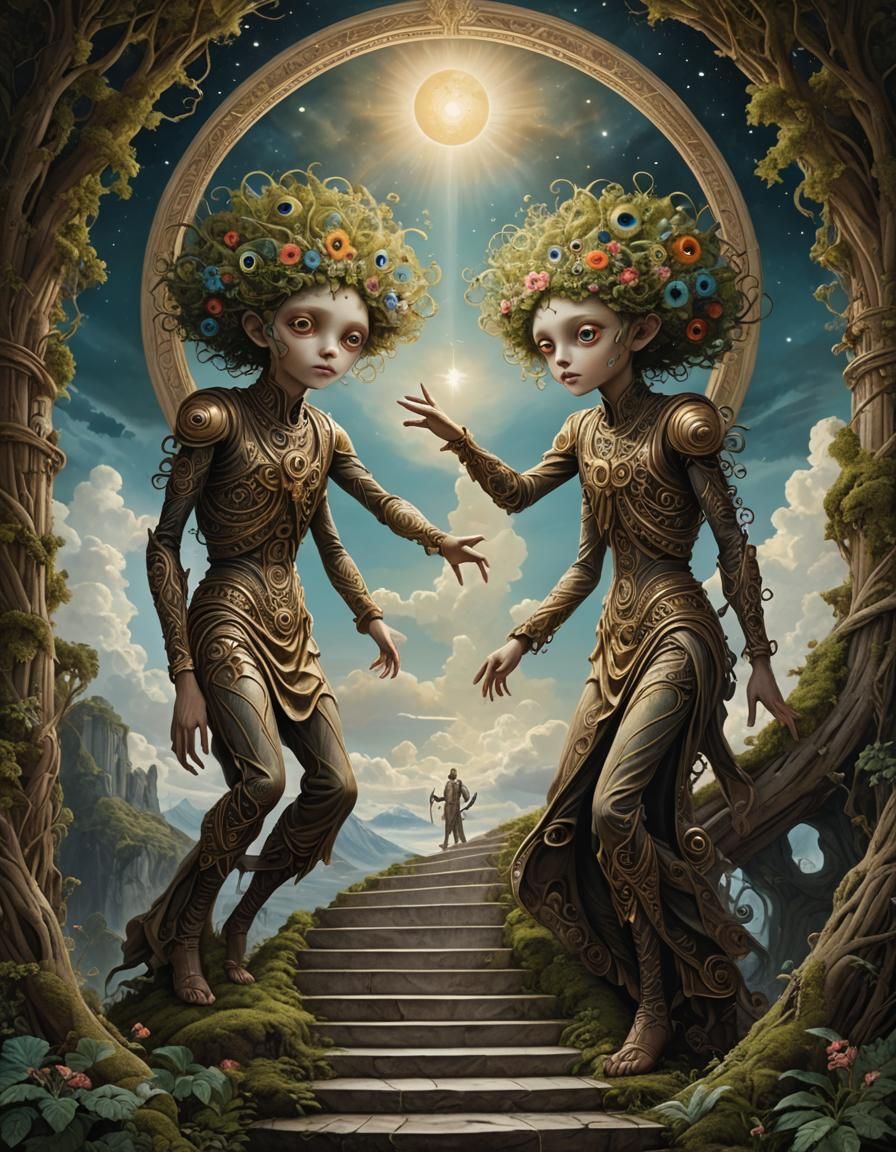 Androgynes Dancing in Surreal Landscape