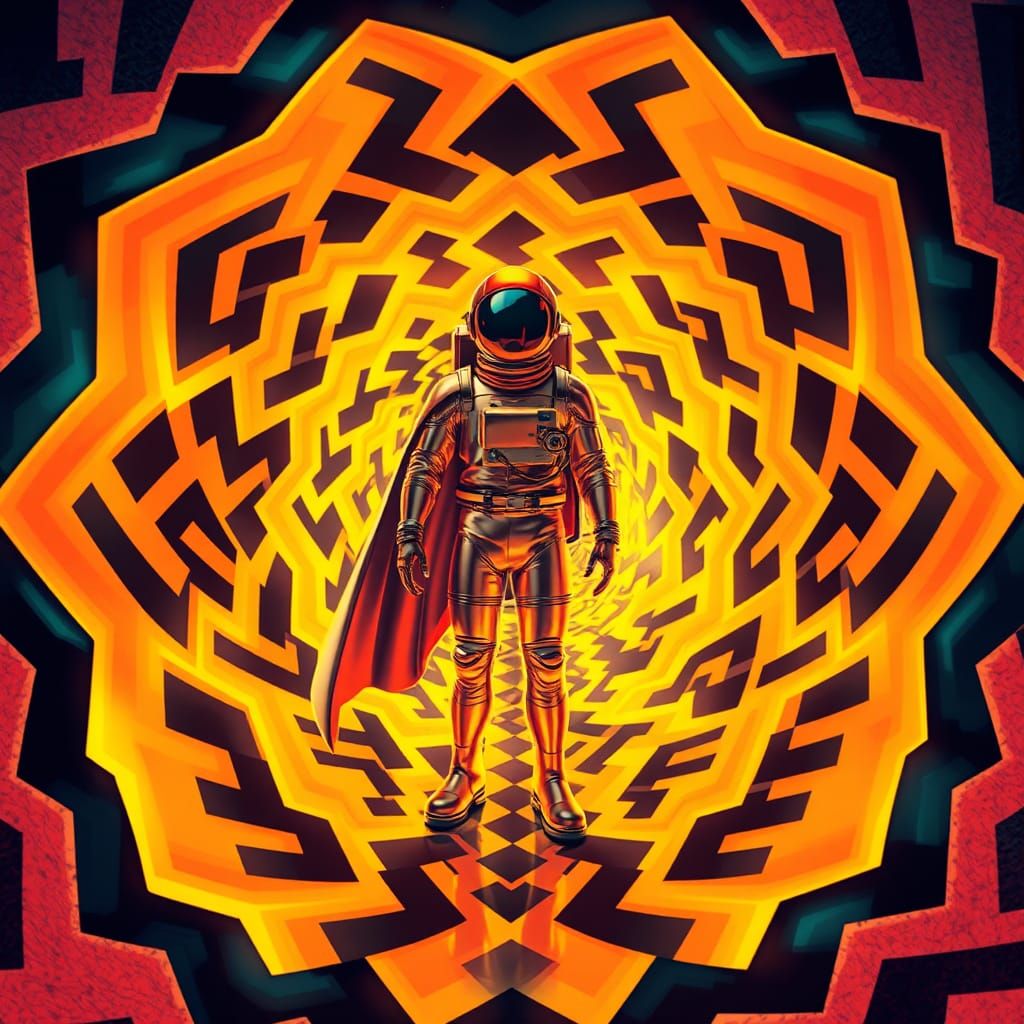 Astronaut in Recursive Op Art Deco Vortex