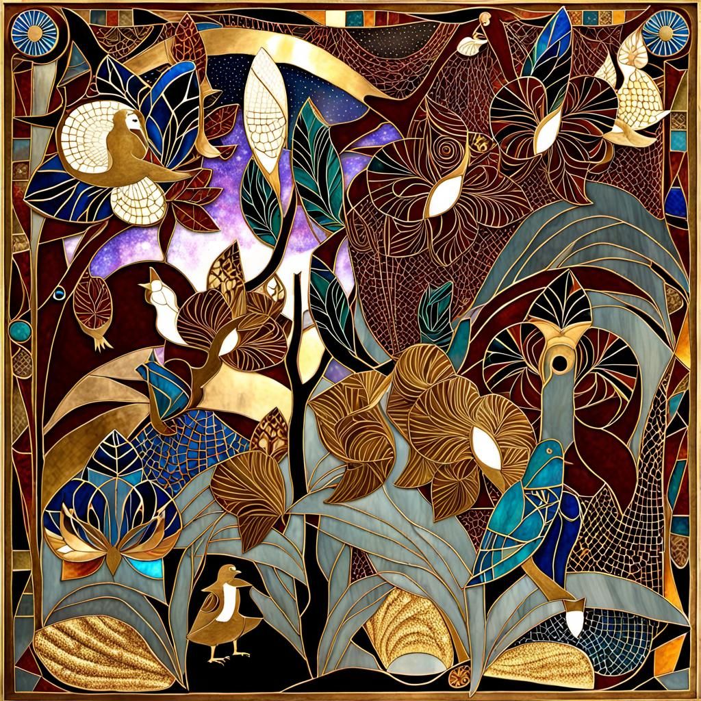 Ornate Nighttime Treehouse Dream in Bronze and Gold