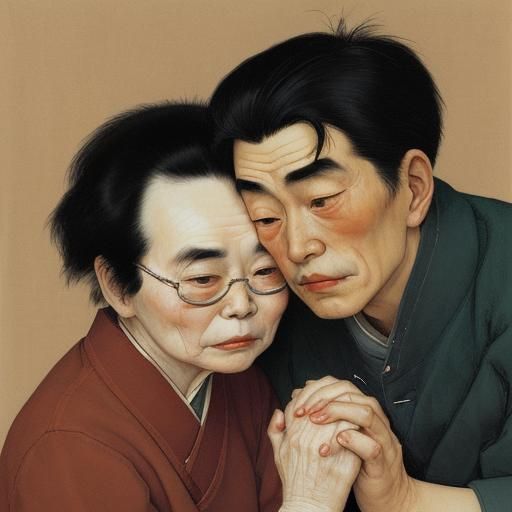 Sad Asian Couple Portrait in Mixed Styles