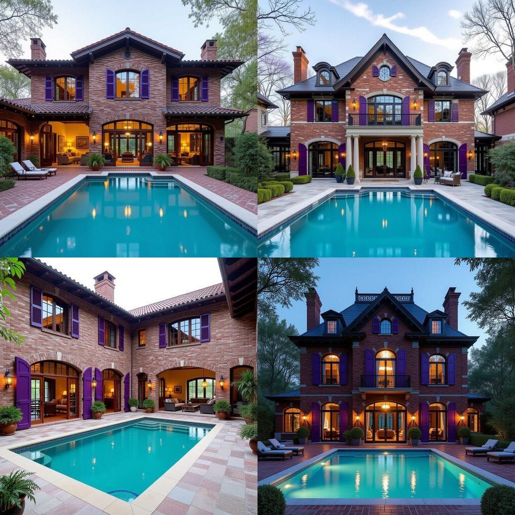 Elegant Brick House with Indoor Pool and Purple Shutters