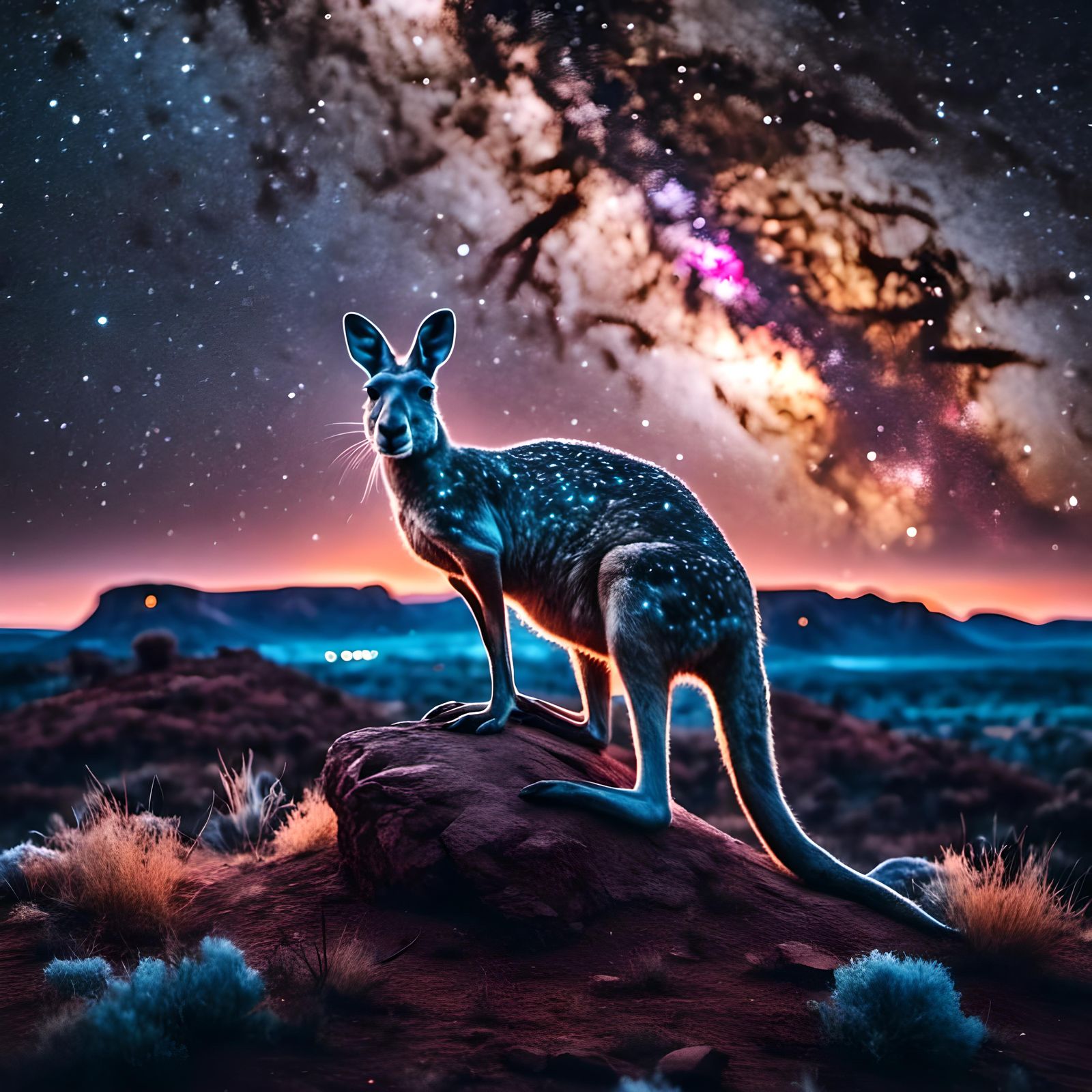 Kangaroos Under a Starry Sky in the Outback