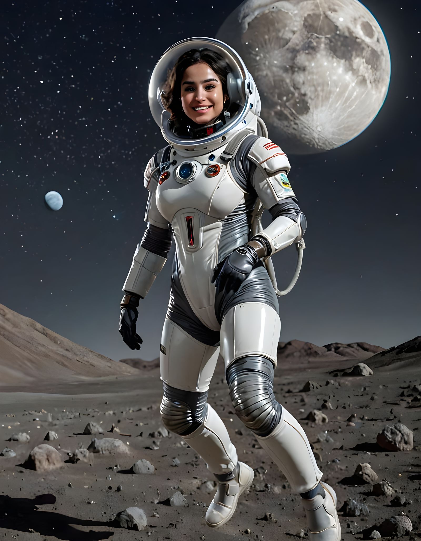 Iranian Woman Astronaut Jumping on the Moon