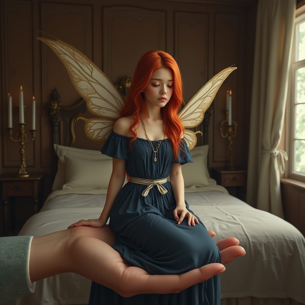 Hyper Realistic Portrait Of A Fairy Woman With Red Hair