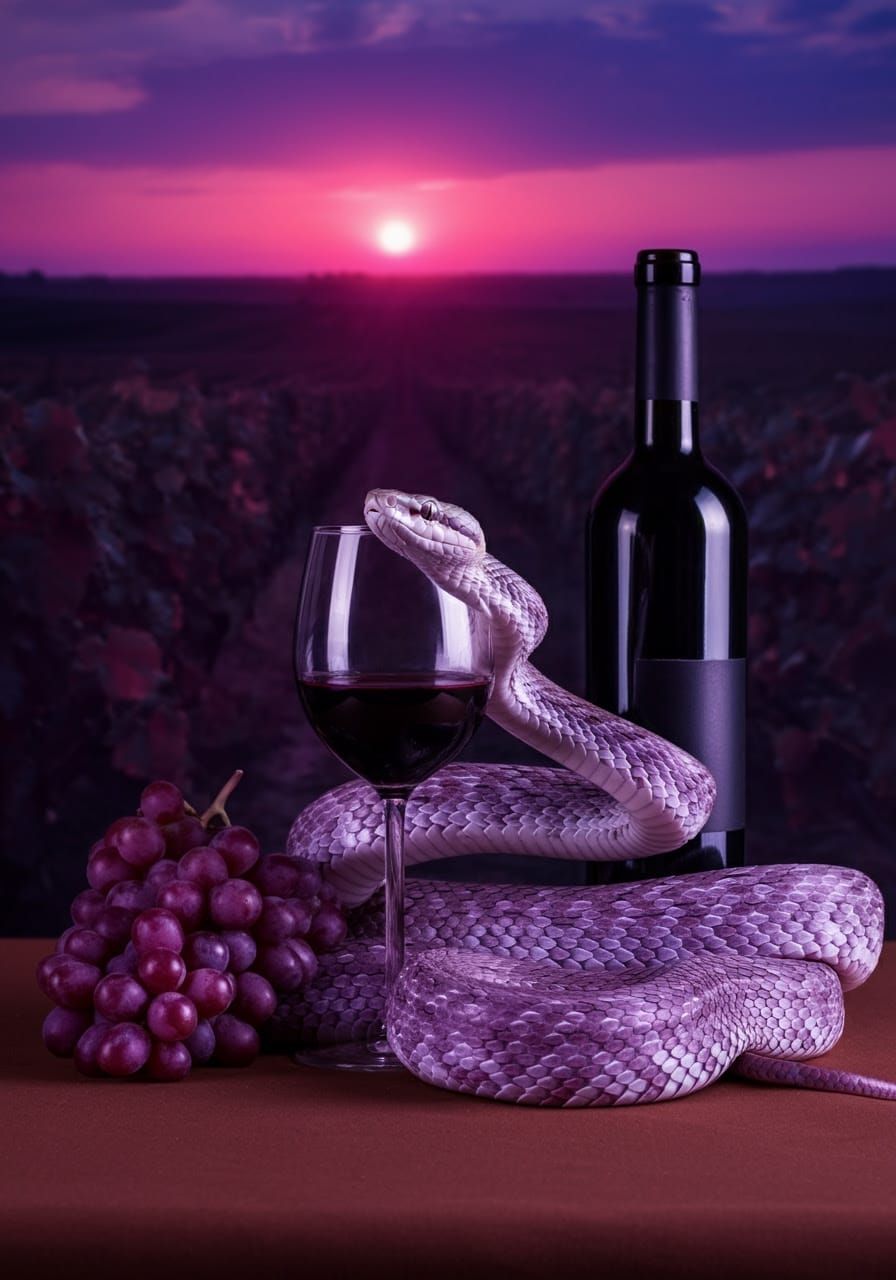 Lilac Dream: A Snake Coiled Around a Wine Glass in Vibrant P...