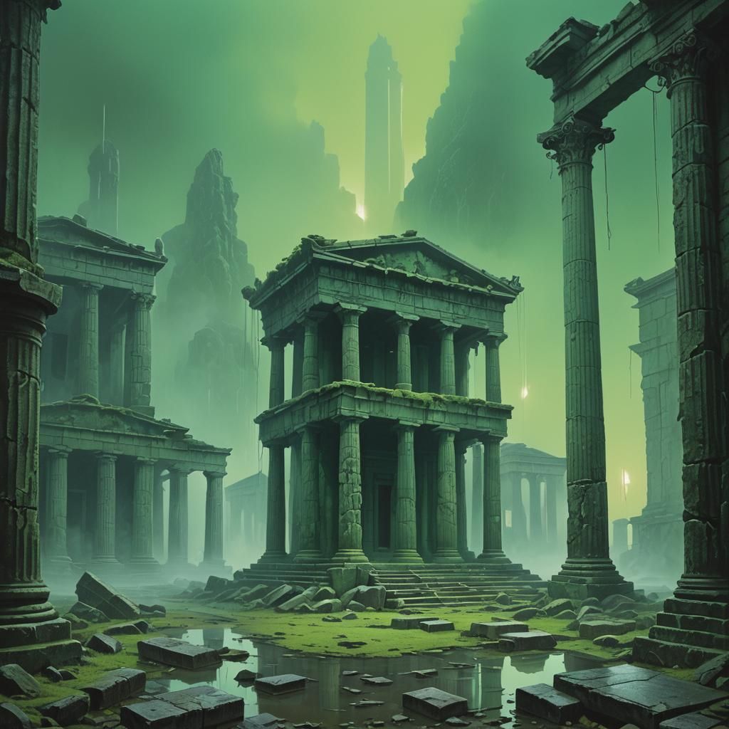 Eerie Green Glow Emanates from Ancient Greek Temple