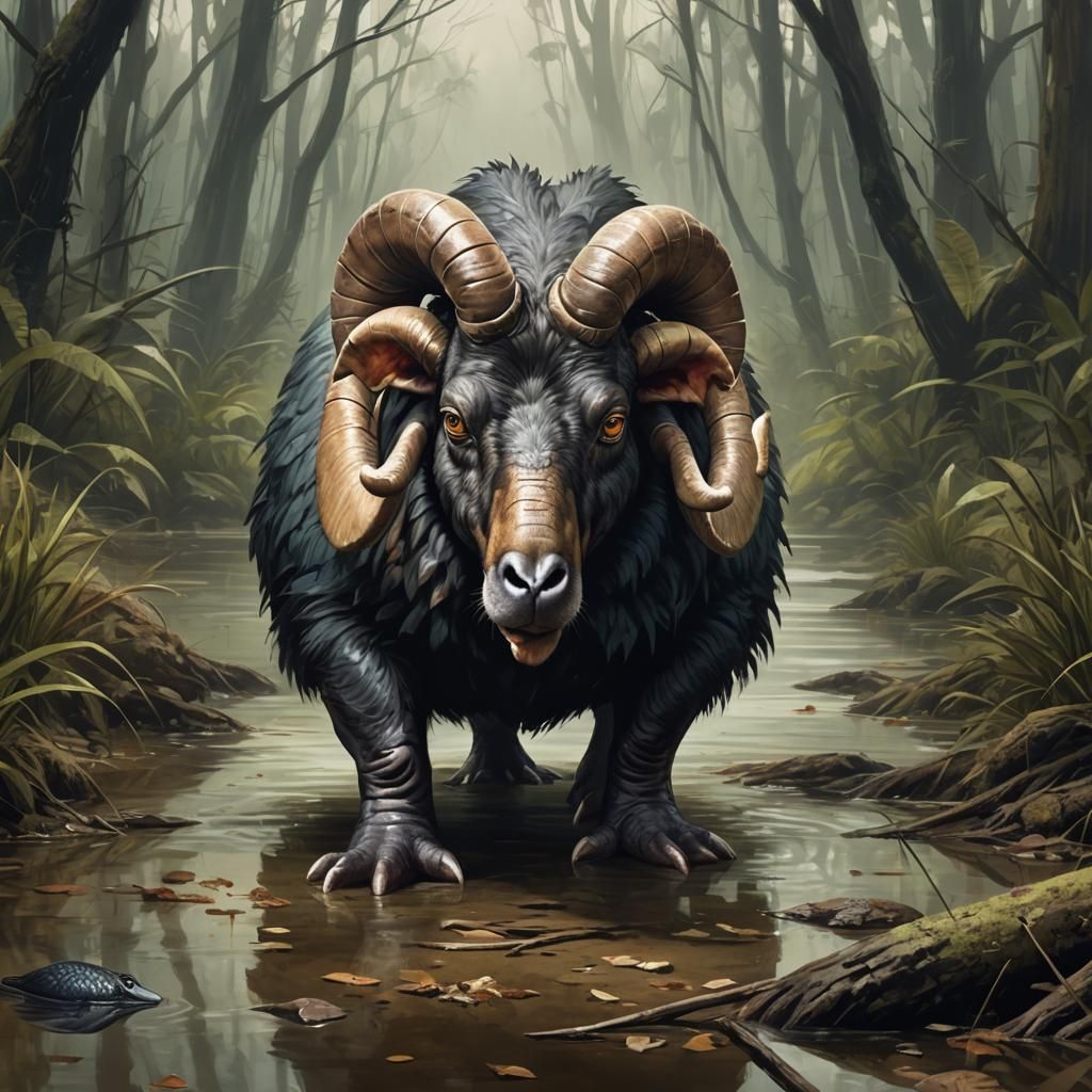 Sinister Ram-Platypus Hybrid Creature