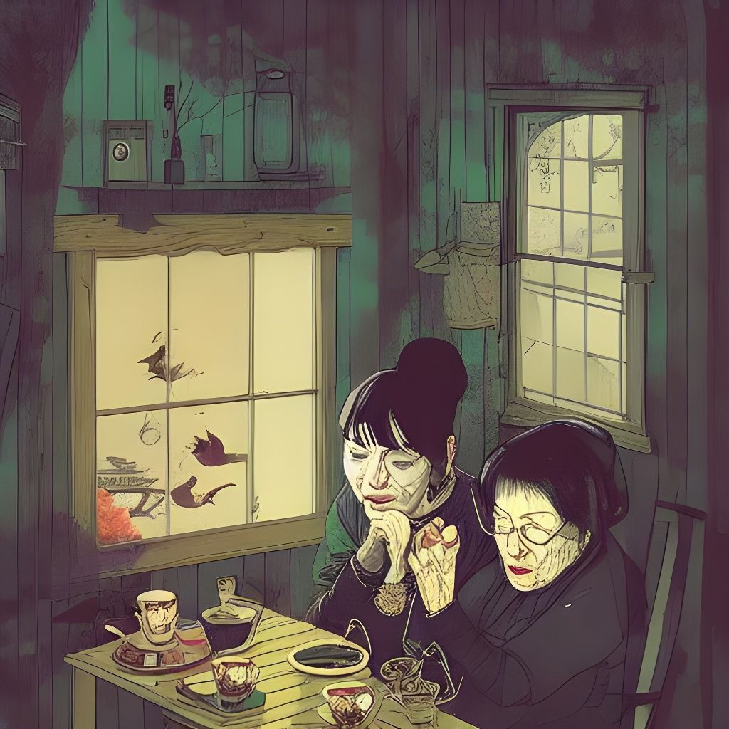 Cozy Cabin Scene with Tea and Cats