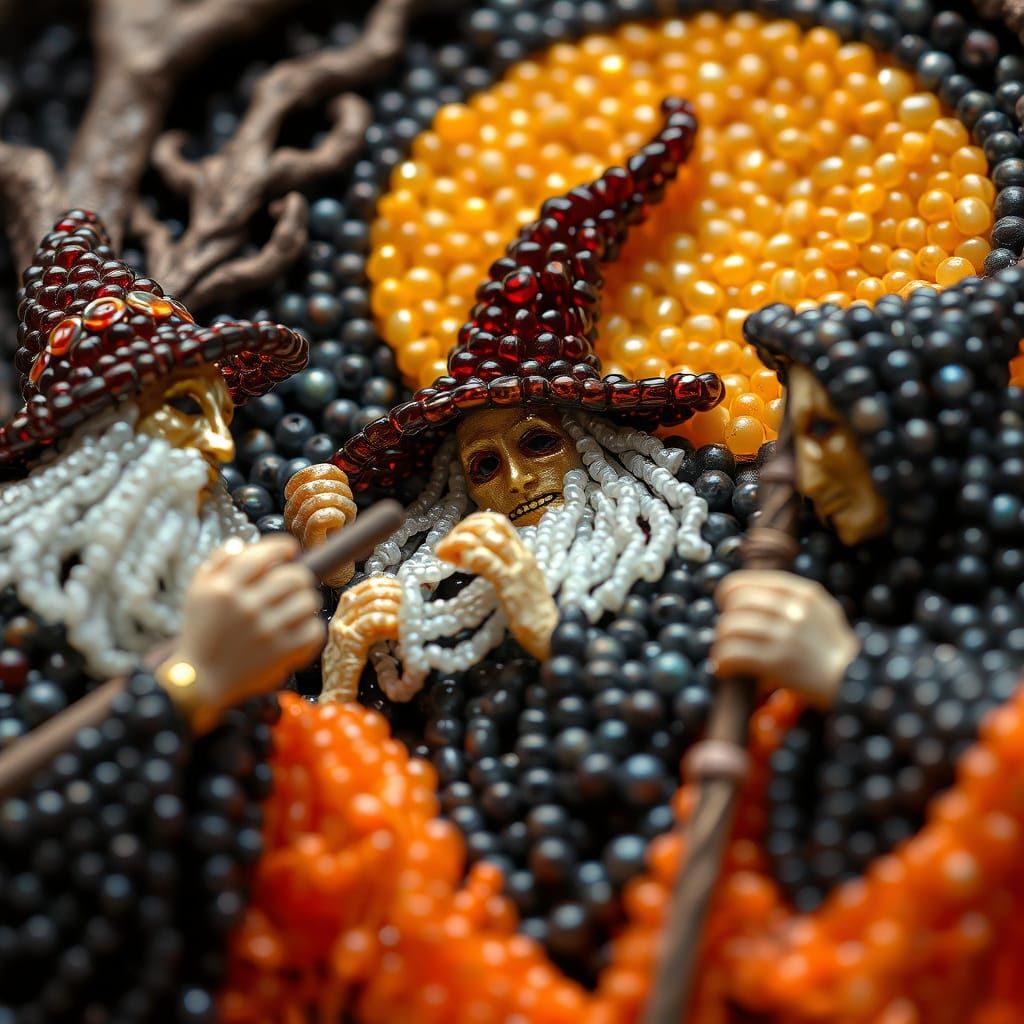 Murano Glass Beadwork Depicting Salem Witch Trials
