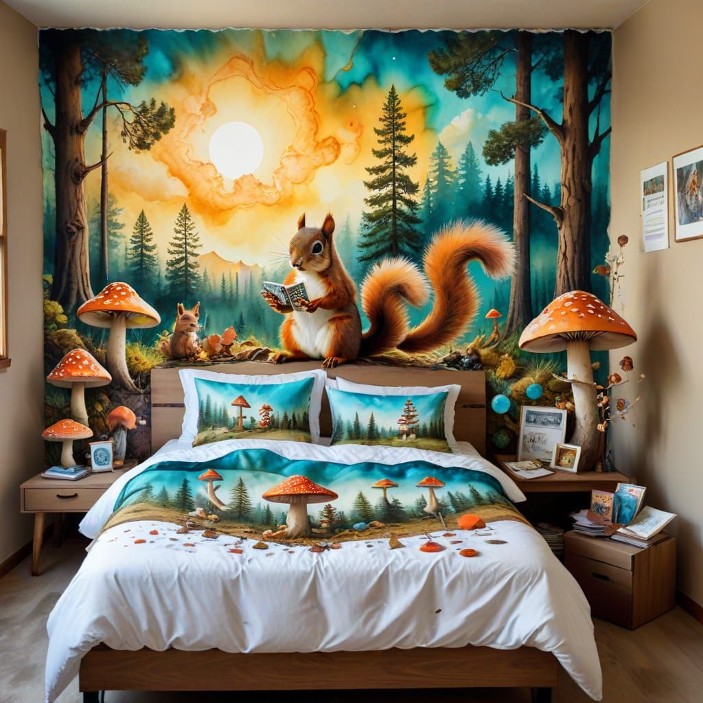 Whimsical Forest Creatures in Abstract Surreal Art