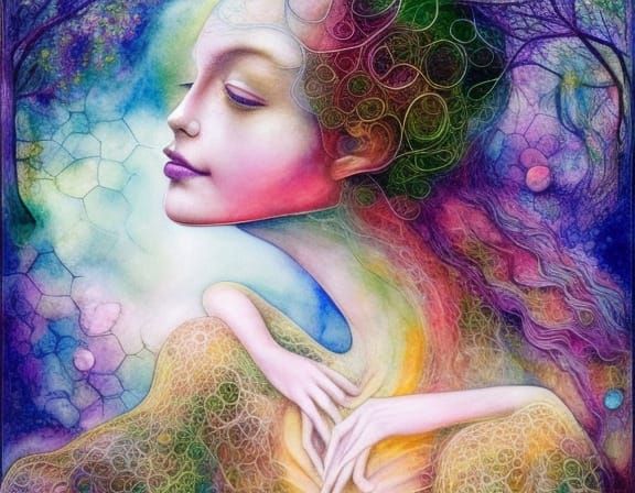 Dragonfly-Human Hybrid in Mycelium Network, Watercolor Art