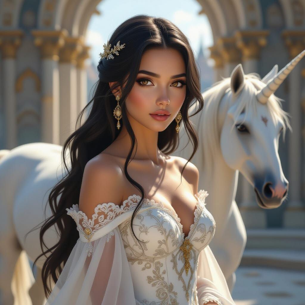 Princess With Pegasus in Dramatic Lighting