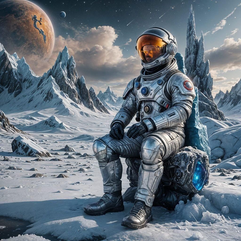 Astronaut Contemplates Space on Frozen Tundra