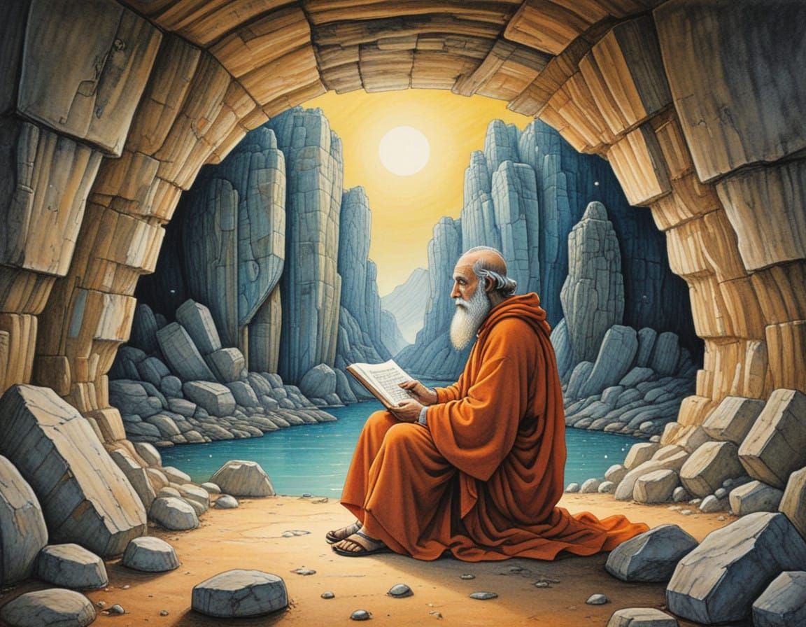Philosopher Plato in a Cave of Wonders
