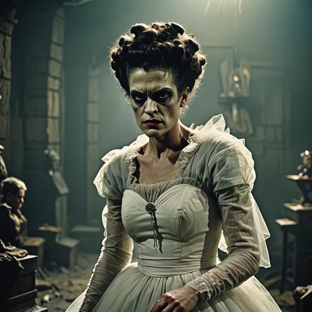 Attractive Bride of Frankenstein in Cinematic Style