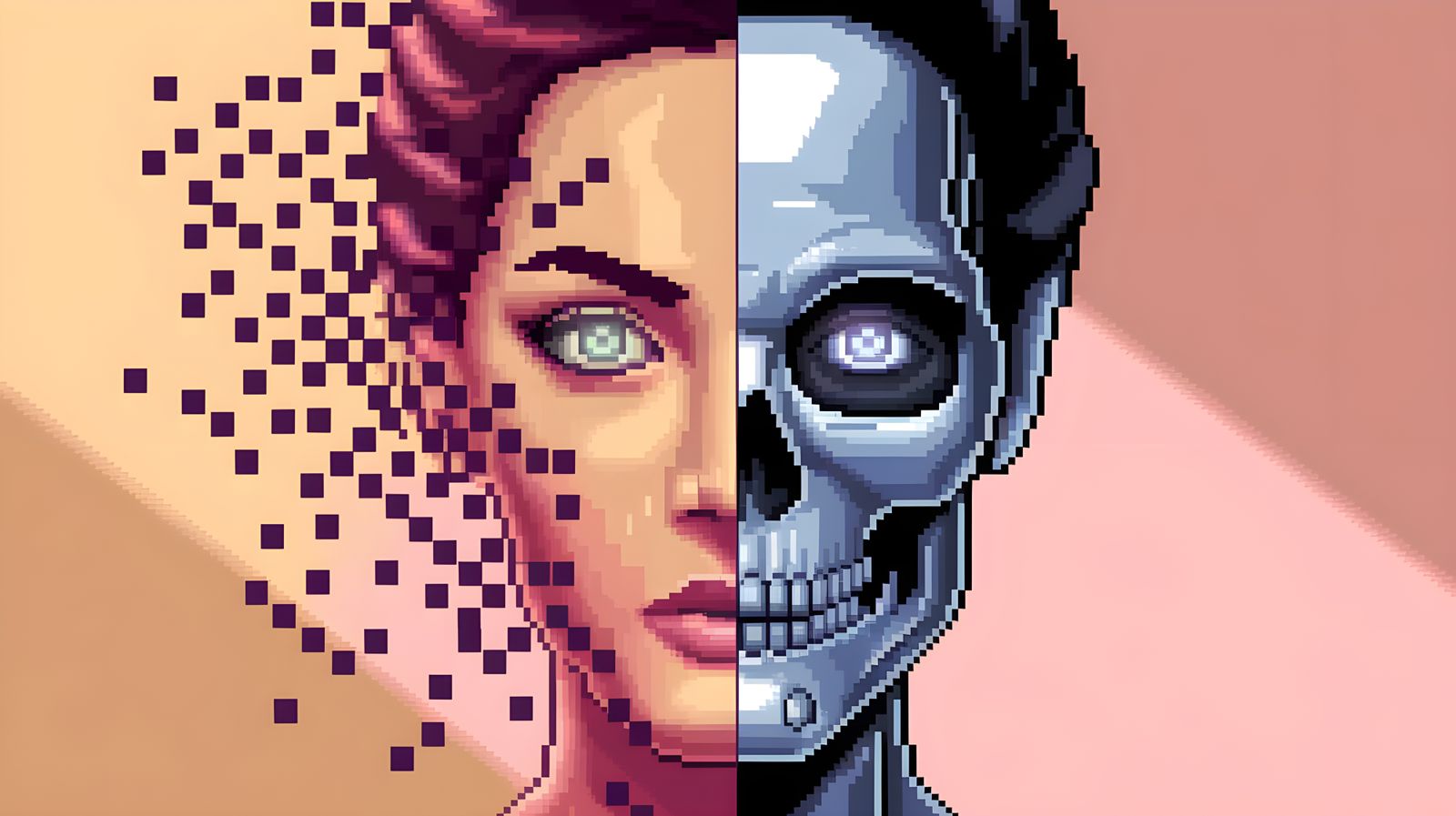 Pixelated Beauty Unveils Cybernetic Horror