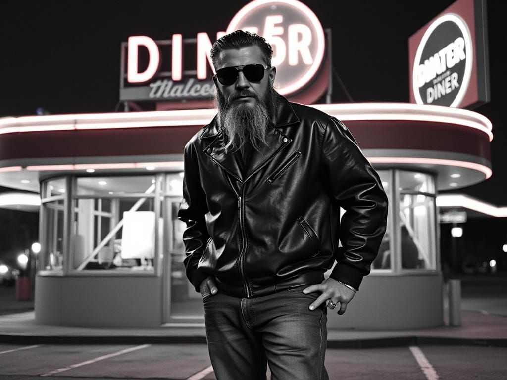 Mammoth in Leather Jacket at Diner, Film Noir Style