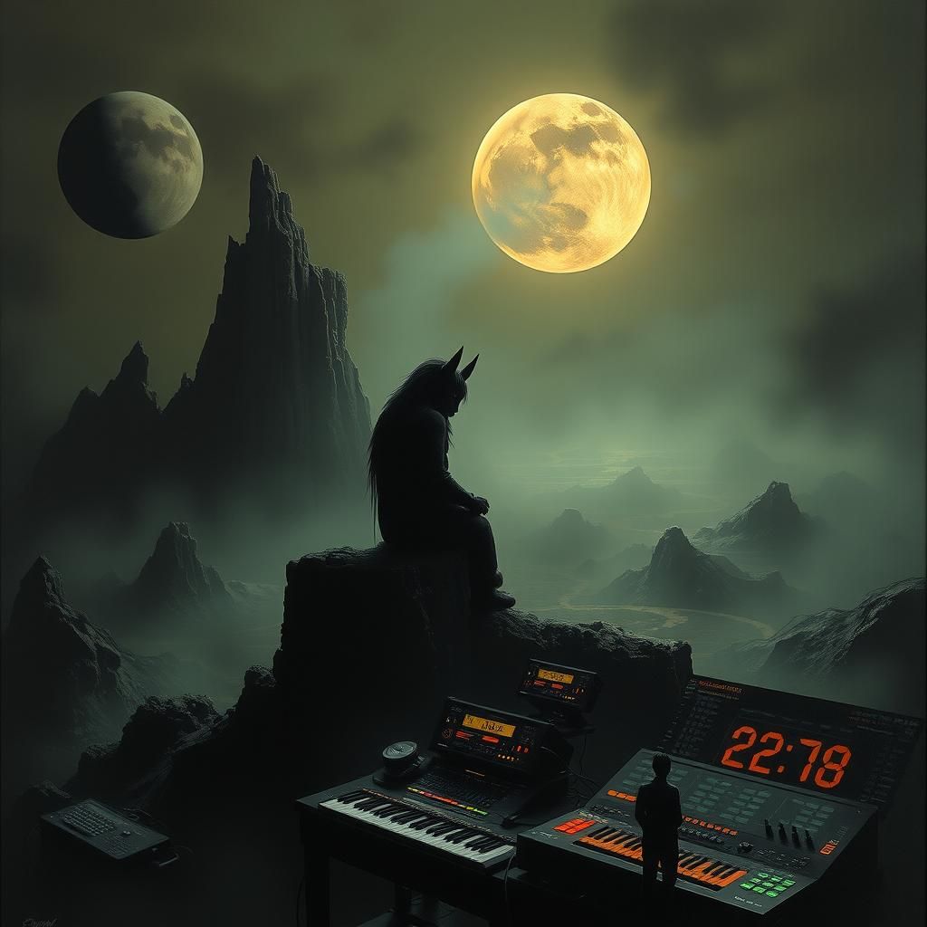 Surreal Blues Techno Fusion in Oil on Canvas