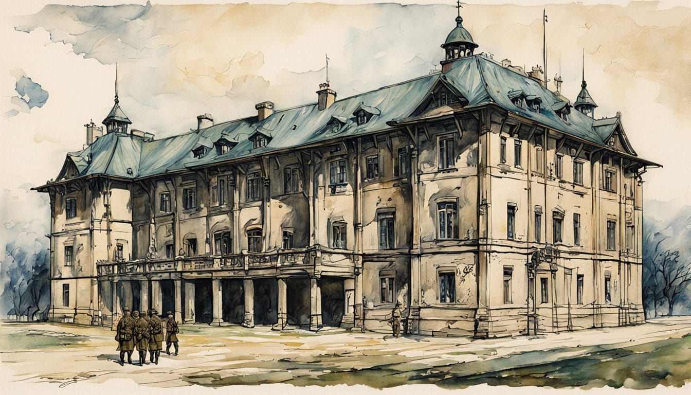 WWII German Army Building in a Dark Impressionist Style