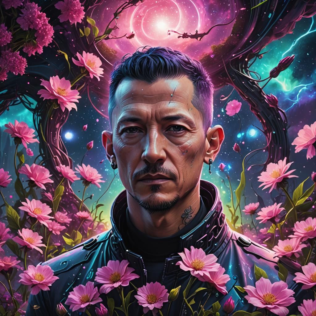 Cyberpunk Galaxy: Chester Bennington in Enchanted Nature