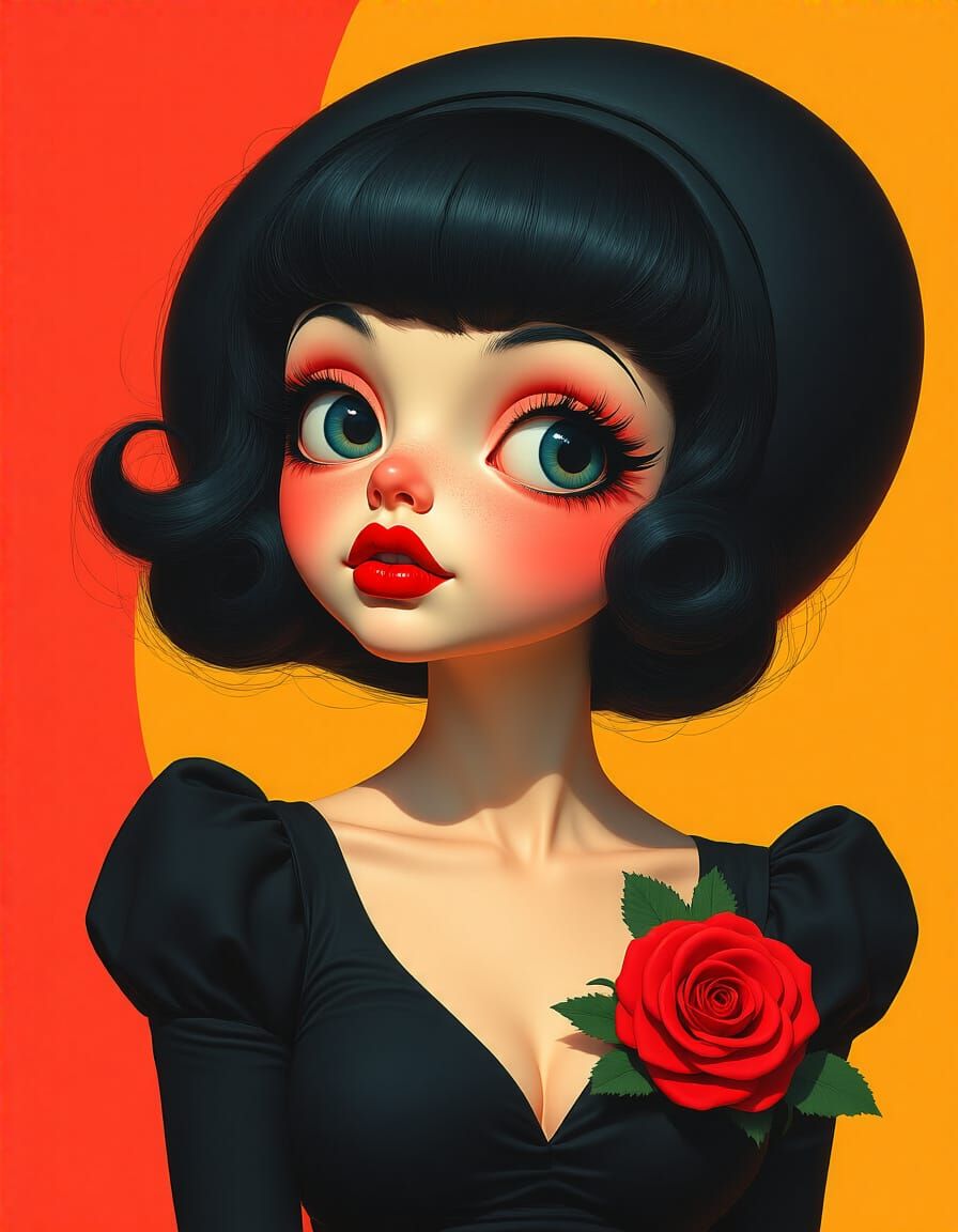 Hyperrealistic Caricature of Woman in Vibrant Colors